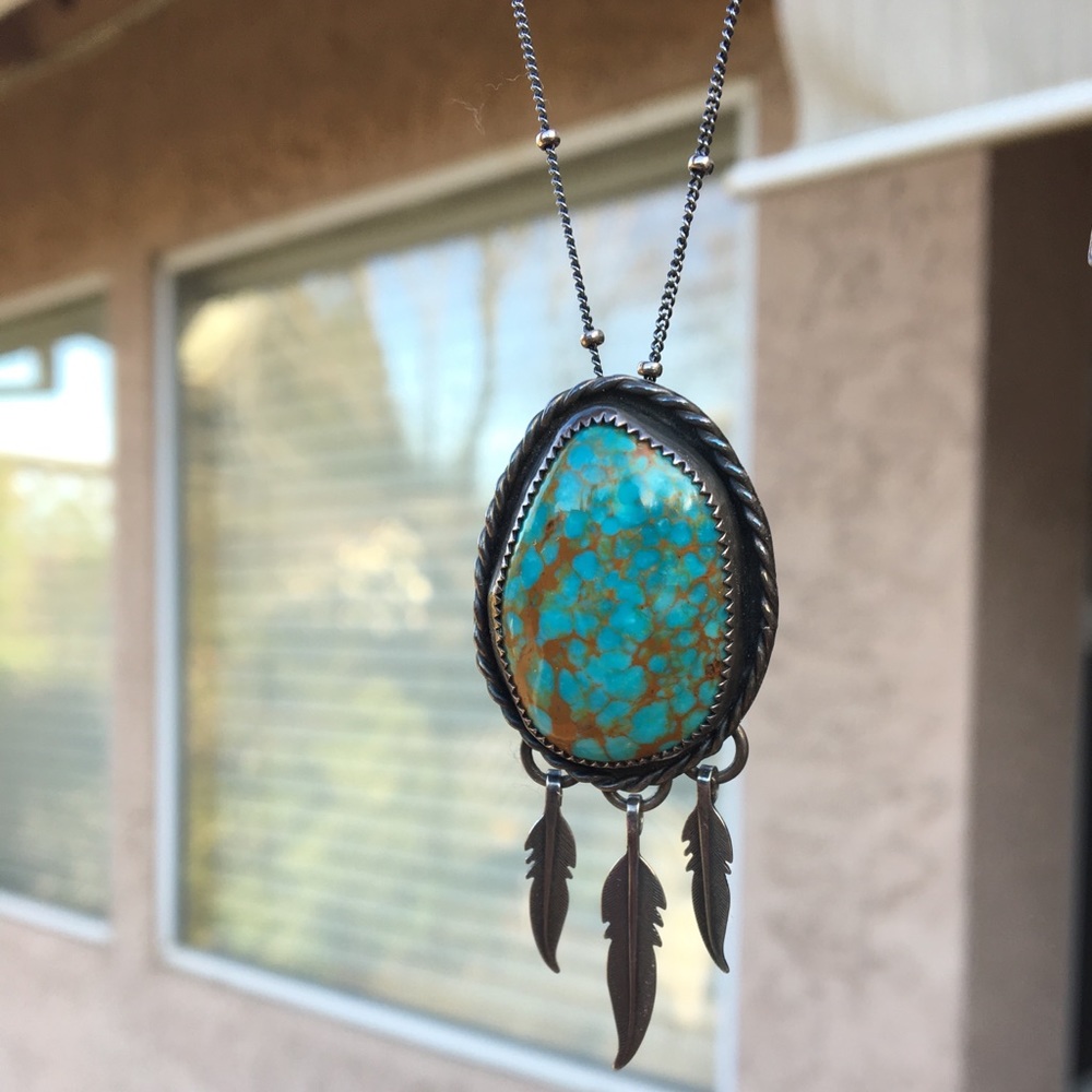 Turquoise dreamcatcher necklace. Native American